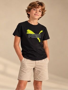 Puma Boys Black Neon Yellow Big Logo Graphic T-Shirt XL 18-20
